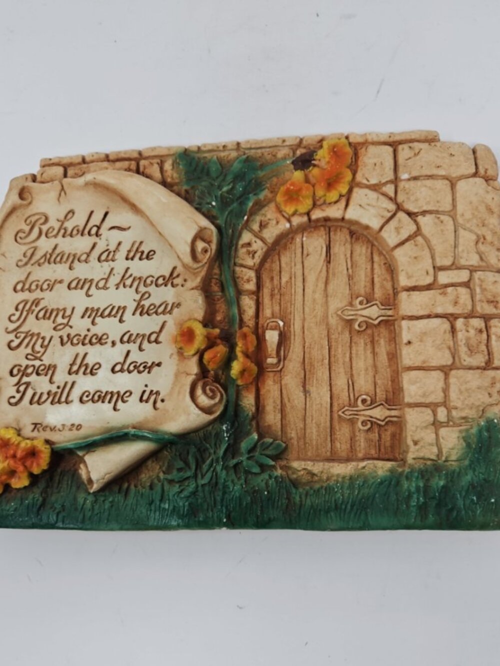 Vintage 1946 Religious Wall Plaque Larsen Plaster Chalkware Bible Christian Rev3